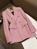 韩版女童粉色千鸟格夹棉呢子大衣，修身时尚毛呢加厚外套中大童外套
