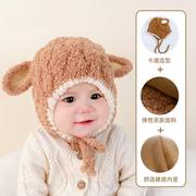 婴儿帽子秋冬季宝宝毛线帽男婴幼儿围脖一体加绒女儿童帽可爱冬天