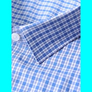 蓝色格子半袖衬衣男 100棉全压胶 普洛克23夏 薄款商务短袖衬衫