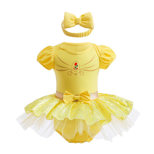 圆领设计宝宝童话贝尔公主，连体衣2023婴幼童棉质爬服婴儿裙子