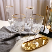 金边红酒杯三角创意个性酒杯，玻璃高脚香槟起泡杯家用洋酒欧式奢华