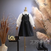 欧美女童装春秋季淑女，公主泡泡袖，套裙韩版中大童时髦休闲两件