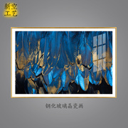 欧式晶瓷画抽象蓝色羽毛，统装饰画样板房别墅，高端水晶画挂画壁画