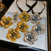 欧美花朵金属项链耳环戒指套装夸张设计冷淡风锁骨链个性时尚饰品