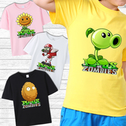 植物大战僵尸T恤短袖豌豆机夏季卡通半袖女男孩童亲子装纯棉衣