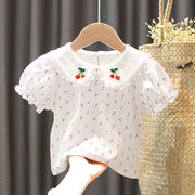 女童短袖t恤夏装洋气，0-5岁女宝宝娃娃领打底衫婴幼儿纯棉上衣