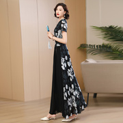 新中式连衣裙黑色气质显瘦2024夏季高级感修身复古超长裙1721