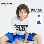 安迪杰克尔男童运动套装儿童，纯棉短袖t恤短裤2件套洋气夏装