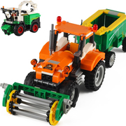 农场运输拖拉机收割机农用汽车模型儿童男孩子拼装中国积木玩具车