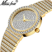 潮流镶水钻表带女士石英手表，时装品牌时尚圆形金色男普通国产腕表