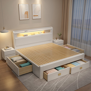 光明家具白色实木床北欧现代简约1.8米1.5双人床主卧抽屉床1.