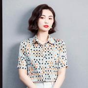 小碎花桑蚕短袖衬衣女，设品牌丝韩版时尚小众衫计e61822真丝衬