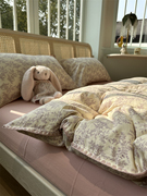 淡雅双层纱紫色花楹床上四件套少女纯棉1.5m1.8米被套床单三件套