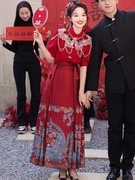 敬酒服短袖2024夏季新中式，红色马面裙上衣，婚服套装中国风订婚礼服