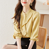 黄色衬衫女设计感小众气质上衣2023春夏荷叶边长袖雪纺衫衬衣