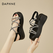 达芙妮坡跟罗马凉鞋，女鞋2024夏季外穿增高厚底松糕沙滩鞋女款