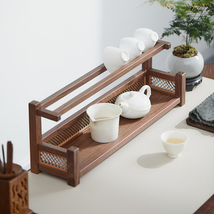 黑胡桃木收茶杯纳架茶具，茶壶多宝格实木，桌面博古架茶叶罐置物架子