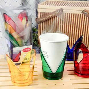 韩国进口纸杯托茶托纸杯托隔热杯座环保杯托塑料加厚杯托架4个装