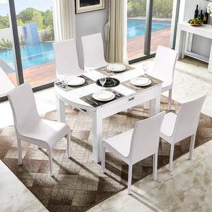 现代简约小户型电磁炉餐桌椅组合可伸缩折叠一桌六椅钢化玻璃客厅