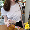 韩版简约2024夏烫钻字母棉，休闲上衣短袖白色t恤女