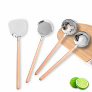 韩式不锈钢铲子厨具套装厨房专用木柄小勺子家用火锅汤勺长柄漏勺