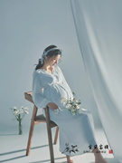 孕妇拍照服装影楼白色简洁唯美孕妇连衣裙大肚妈咪摄影艺术照