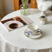 法式复古轻奢田园风白色，蕾丝布ins风餐桌，圆桌桌布盖布日系茶几布