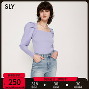 sly2023夏季羊腿袖，方领修身法式优雅针织衫030gsy70-0220