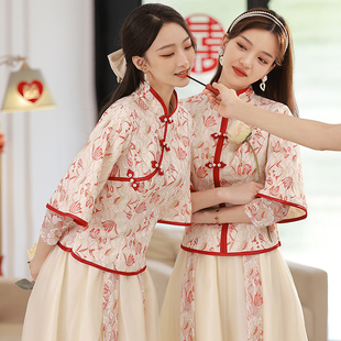 中式伴娘服2024复古中国风大码婚礼姐妹裙伴娘团礼服裙女春季