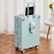 多功能行李箱拉杆箱女20寸登机箱耐用铝框款可充电旅行皮箱男杯架
