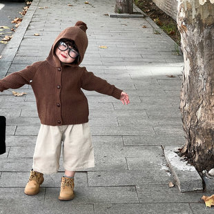 2022秋冬韩版童装男女童，可爱款连帽开衫，宝宝中小童针织毛衣外套