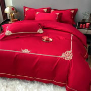 高档简约结婚四件套大红色床单被套，全棉纯棉婚庆床上用品婚房喜被