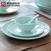景德镇陶瓷影青白瓷面碗吃饭碗餐盘简约纯色新中式餐具套装家用