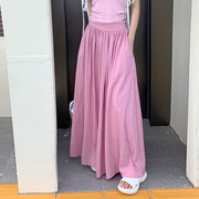梅子粉半身裙女法式复古小众垂感大摆伞裙遮胯显瘦长款桃粉色裙子