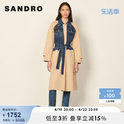SANDRO Outlet女装春季时尚设计感翻盖牛仔拼接外套SFPOU00402