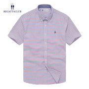 Regatta Club夏季薄款男士商务休闲格子衫纯棉透气短袖衬衫