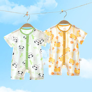 夏季新生儿婴幼儿纯棉衣服连体衣薄款短袖哈衣空调服外出爬服