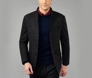 立领二粒扣修身纯色，商务男装羊毛混纺，毛呢大衣外套td6827002