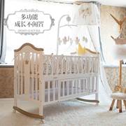 白色婴儿床实木欧式宝宝床多功能，摇篮床bb床，新生儿拼接大床带蚊帐
