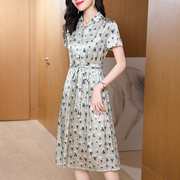 杭州丝绸真丝连衣裙2023年夏季高端漂亮国际，大品牌桑蚕丝裙子