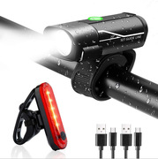 自行车前灯USB充电自行车灯铝合金车前灯5档警示灯骑行手电筒配件