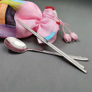 韩国原产 不锈钢餐具筷子勺套装 实心筷子磨砂水仙花长柄拌饭勺子