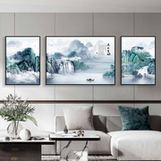 新中式客厅装饰画三联画山水画，办公室挂画沙发背景，画餐厅茶室壁画