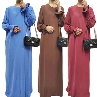 2024跨境女装中东迪拜土耳其阿拉伯纯色大摆长连衣裙fy124933