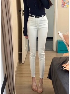 白色牛仔裤女高腰2025夏季长裤紧身显瘦新款九分小脚铅笔加长裤子