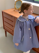 韩国女童外套秋装2023秋季儿童英伦风女娃娃领宽松中长款风衣