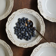 陶瓷浮雕做旧镂空蕾丝，盘甜品餐盘水果盘，小汤盘一人食早餐盘