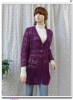 春季紫色v领单排扣羊毛长袖中长款针织开衫勾花镂空甜美日系淑女