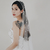 新娘复古头纱珍珠超仙头饰，钉珠短款拍照道具，森系造型主婚纱头饰