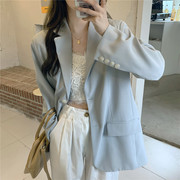 蓝色西装外套女韩版宽松春季秋，2023网红气质，小西服上衣潮